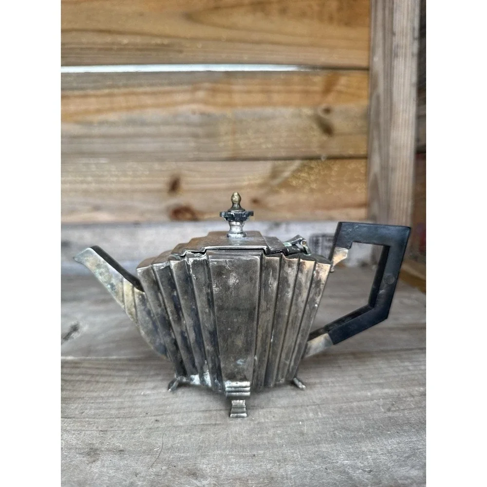 Antique Art Deco Stylish Silverplate‎ Teapot with Ebony Handle